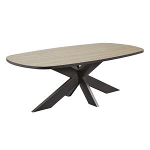 FRANK - Table Ovale 230cm Aspect Bois French Oak Piètement Araignée Métal Noir