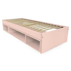 Lit 90x200 1 place rangement Cube bois Maël 90x200 Rose Pastel