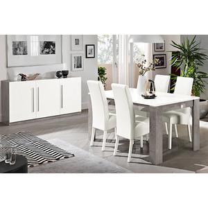 CLARK - Ensemble Séjour Blanc et Marbre Table 190cm + Buffet 3 Portes