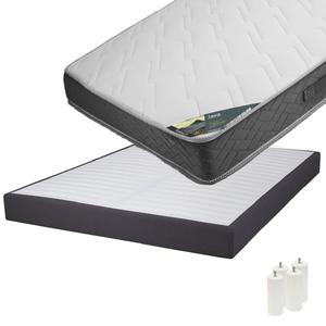 JAVA - Pack Matelas 160x200 + Sommier Tapissier Démontable 2x20 Lattes Anthracites + Pieds Blancs 15cm