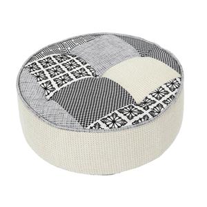 GIADA - Pouf Rond Patchwork Motifs Grisés