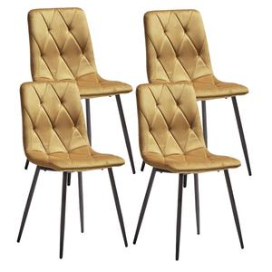 CARINE - Lot de 4 Chaises Capitonnées Jaune Pieds Bois