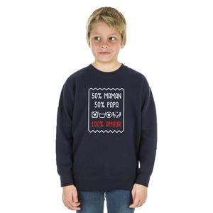 Sweat Enfant 50% Maman 50% Papa 100% Amour - Navy - Taille 4 ans