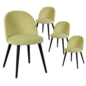 MOLLY - Lot de 4 Chaises Tissu Jaune Piètement Bois Massif