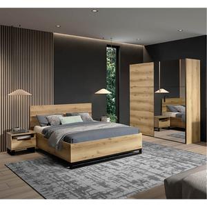 GAMMA - Chambre Lit 160x200 avec 2 Chevets et Armoire Aspect Bois