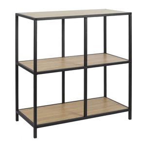 ELIAS - Etagère 4 cases en métal noir et plateaux MDF aspect bois