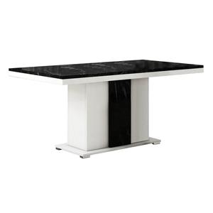 ARIANE - Table Repas Pied Central Blanc et Aspect Marbre Noir