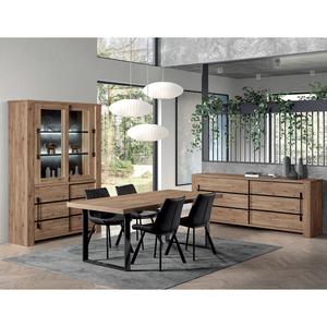 NILLA - Ensemble Buffet + Vitrine + Table 200cm Aspect Bois