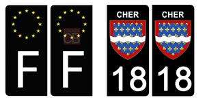 Set de 4 stickers NOIR pour plaque d'immatriculation, 18 CHER