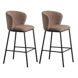 FUJI - Lot de 2 Tabourets Tissu Marron Imitation Laine