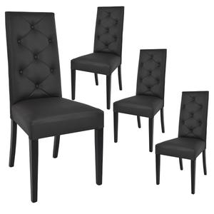 TREVI - Lot de 4 Chaises Simili Noir et Pieds Laqués