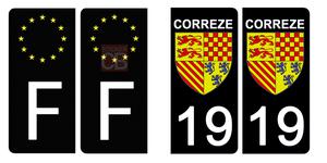 Set de 4 stickers NOIR pour plaque d'immatriculation, 19 CORREZE