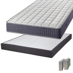 SILHOUETTE - Pack Matelas 160x200 + Sommier Tapissier Démontable 2x20 Lattes Anthracites + Pieds Carrés Argent 15cm