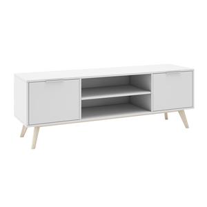 BLAJK - Meuble TV 140cm 2 Portes Scandinave MDF et Pin Massif Naturel et Blanc