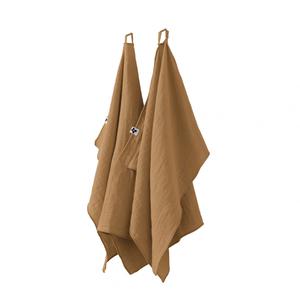 OUREA - Lot de 2 Essuie-mains 50x70cm Gaze de Coton Camel