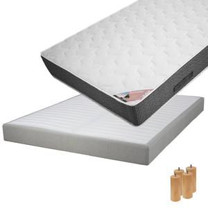 BERMUDES - Pack Matelas 140x190 + Sommier Tapissier Démontable 2x20 Lattes Lin + Pieds Bois 15cm