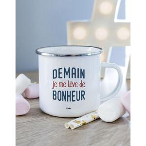 Mug Metal Demain Je Me Leve De Bonheur - Blanc - Taille TU