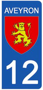 2 stickers pour plaque d'immatriculation Auto, 12 blason Aveyron