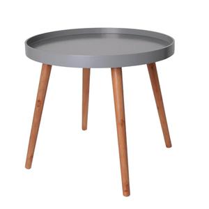 SAHN - Table d'Appoint Ronde Grise et Pieds Bois Massif