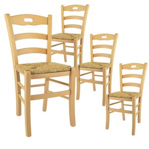 SUZY - Lot de 4 Chaises Naturelles et Assises en Paille