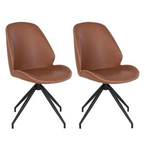 GAYA - Lot de 2 Chaises Incurvées Pivotantes Simili Marron