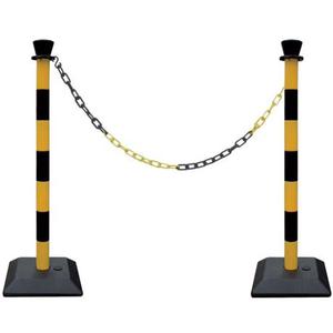 Kit 2 poteaux PVC base lestée + chaine - L. 2 m - Noir / Jaune