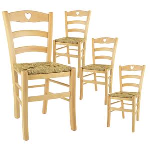 NAPLES - Lot de 4 Chaises Naturelles et Assises en Paille