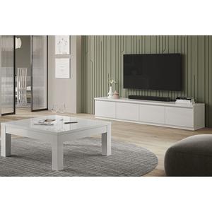 DEYTON - Ensemble Salon Laqué Blanc Meuble TV 4 Portes + Table Basse Carrée