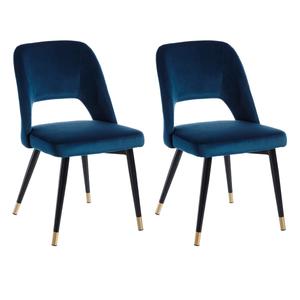 MAJIK - Lot de 2 Chaises Ajourées Velours Bleu Nuit