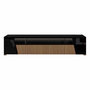 KADALA - Meuble TV Design 209cm Laqué Noir Décor Bois avec Leds