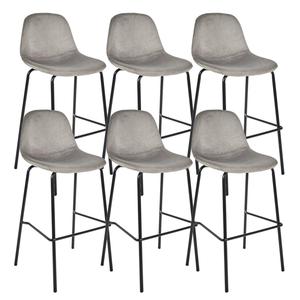 KONAE - Lot de 6 Tabourets de Bar en Velours Côtelé Gris