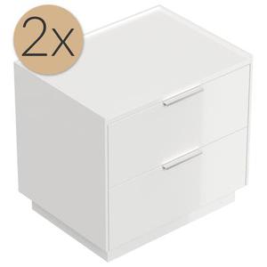 2x Tables de chevet Artem 60cm B avec 2 tiroirs SoftClose Blanc brillant