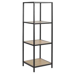 ELIAS - Etagère 3 cases en métal noir et plateaux MDF aspect bois