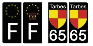 Set de 4 stickers NOIR pour plaque d'immatriculation, 65 TARBES