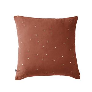 OUREA MOTIF - Taie d'Oreiller 60x60cm Gaze de Coton Terracotta à Pois Dorés