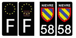 Set de 4 stickers NOIR pour plaque d'immatriculation, 58 NIEVRE