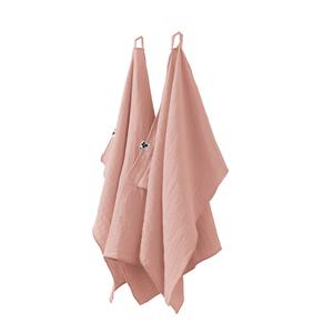 OUREA - Lot de 2 Essuie-mains 50x70cm Gaze de Coton Rose Pêche