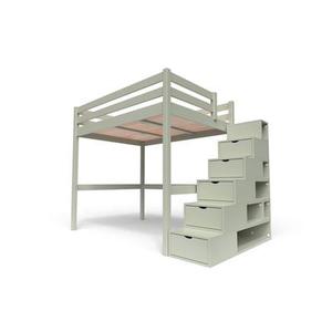 Lit Mezzanine bois avec escalier cube Sylvia 140x200 Moka