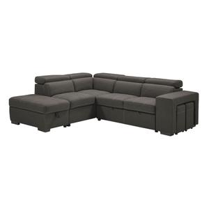 NERA - Canapé d'Angle Gauche Convertible avec 2 Poufs et 1 Coffre Gris