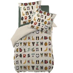 FRUIY - Parure de Lit Coton Motif Alphabet Housse de Couette 140x200cm + Taie d'Oreiller