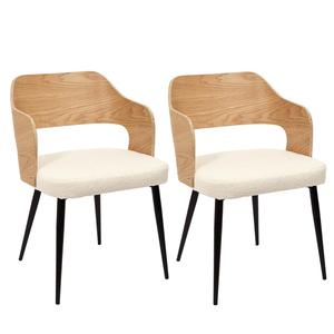 KILPA - Lot de 2 Fauteuils Bois et Métal Assise en Tissu Bouclettes