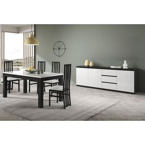 DEYTON - Ensemble Séjour Laqué Noir et Blanc Table 160cm + Buffet 3 Portes