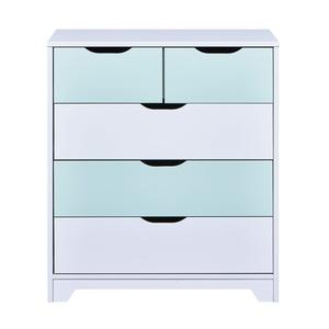 GLASCA - Commode 5 Tiroirs en Pin Gris et Vert d'Eau