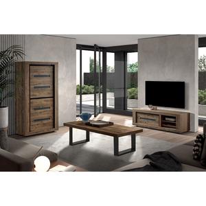 ANTONIN - Ensemble Salon Complet avec Bar Meuble et TV Table Basse Aspect Bois Finition Tropix