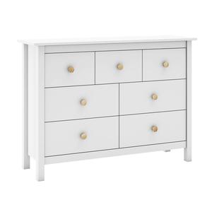 DAVA - Commode 5 Tiroirs en Pin Massif Blanc