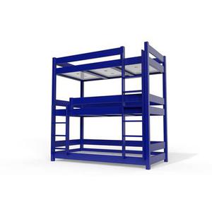 Lit superposé ABC 3 places en bois massif 90x190 90x190 Bleu foncé