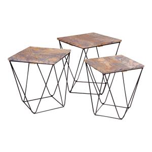 ERLING - Lot de 3 Tables Basses Acier et Effet Marbre Gris