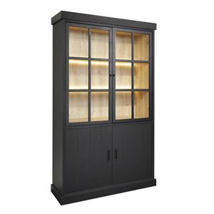 ALPHA - Vitrine 4 Portes Aspect Bois Noir avec Leds