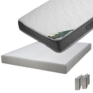 JAVA - Pack Matelas 160x200 + Sommier Tapissier Démontable 2x20 Lattes Lin + Pieds Carrés Argent 15cm