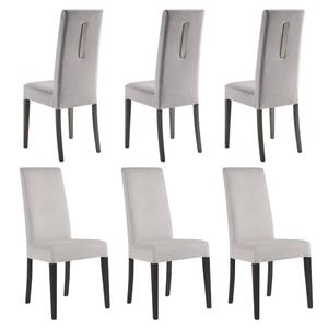 GUEDA - Lot de 6 Chaises Suédine Grise Détail Argenté et Bois Anthracite